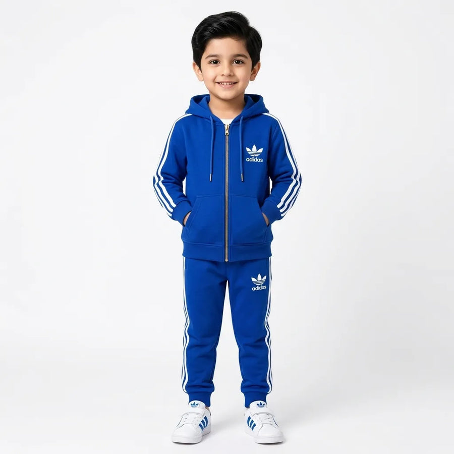 Boys Royal Blue Adidas Zipper Hoodie Winter Coord Set (2 Piece) - Size 1 - 12 Years