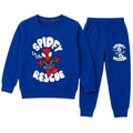 Young boy wearing a royal blue Spidey winter coordinated 2-piece set by Lil' Cubs, featuring a graphic hoodie and matching pants.