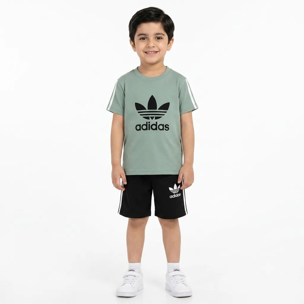 Boys Sea Green & Black Adidas Summer Coord Set (2 Piece) Age 1 - 12 Years