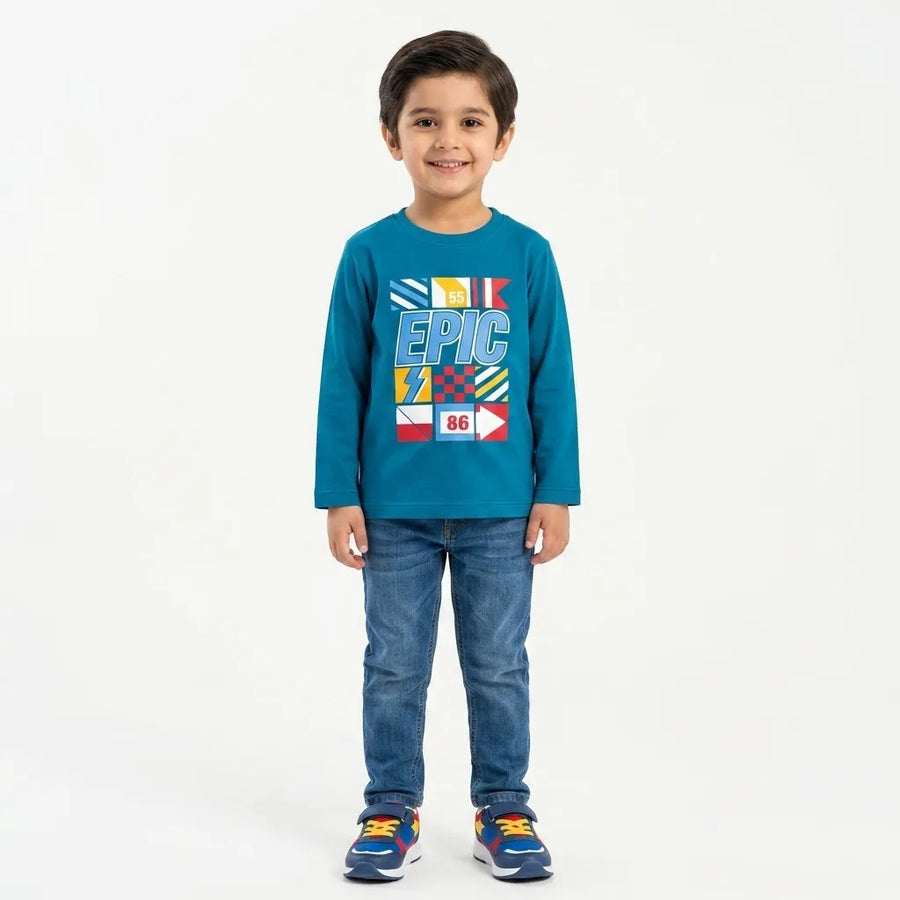 Boys Sea Green EPIC Full Sleeves Cotton T-Shirt (Size 9 Months - 12 Years)