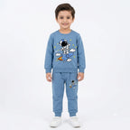 Boys sky blue astronaut and space rocket fleece coord set, 2-piece winter outfit for ages 1 to 12, by lilcubspk.