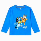 Boys sky blue Bluey coord set by Lil' Cubs, 2-piece outfit for ages 1 to 12, includes a top and matching shorts.