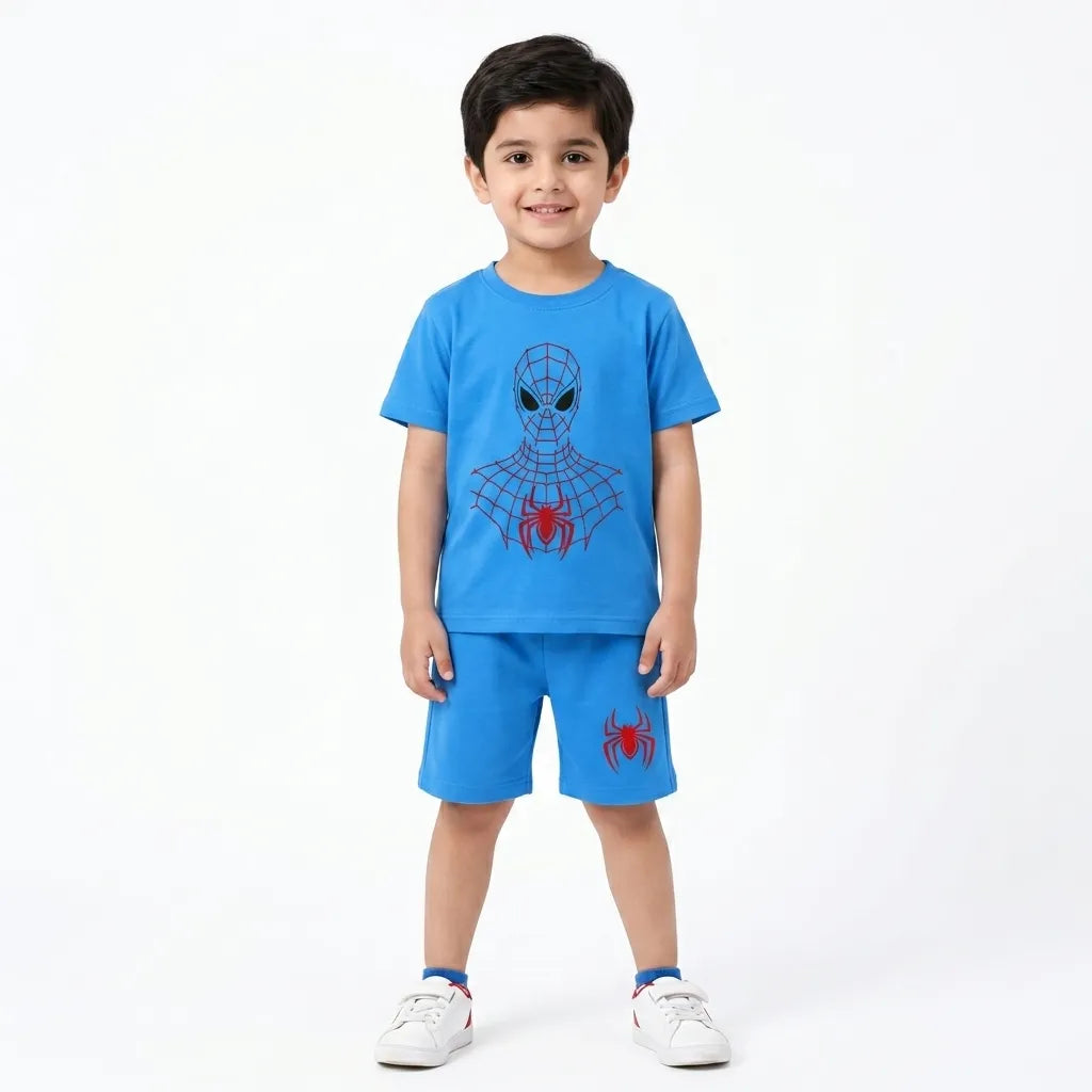 Boys Sky Blue Spider Summer Coord Set (2 Piece) Age 1 - 12 Years