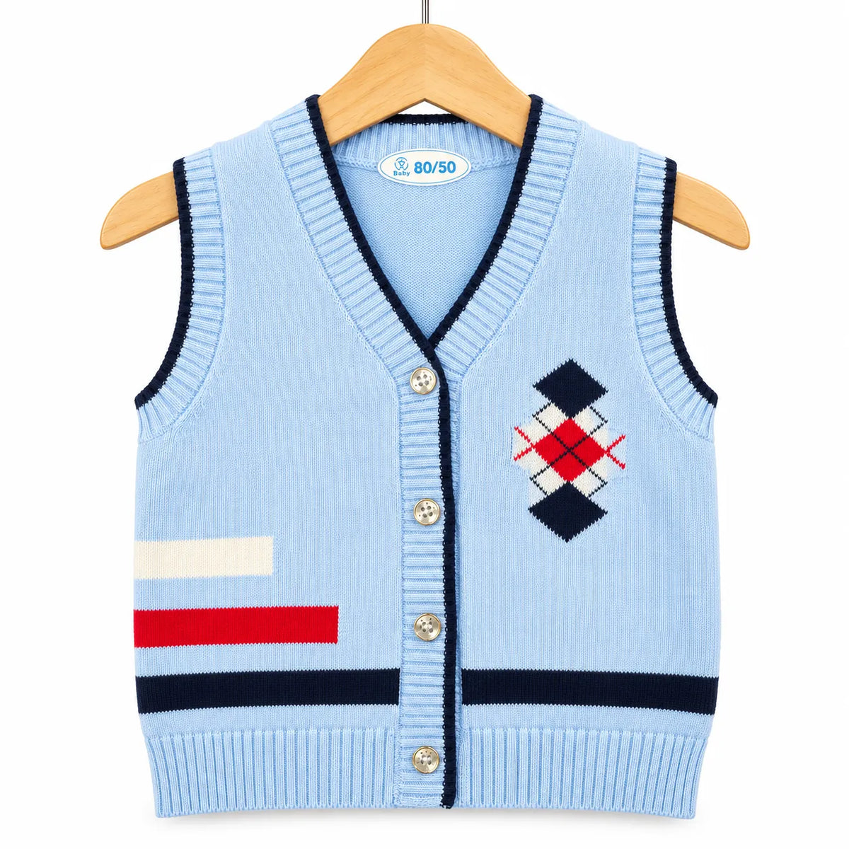 Boys Sky Blue Winter Sleeveless Sweater (Size 6 Months - 3 Years)