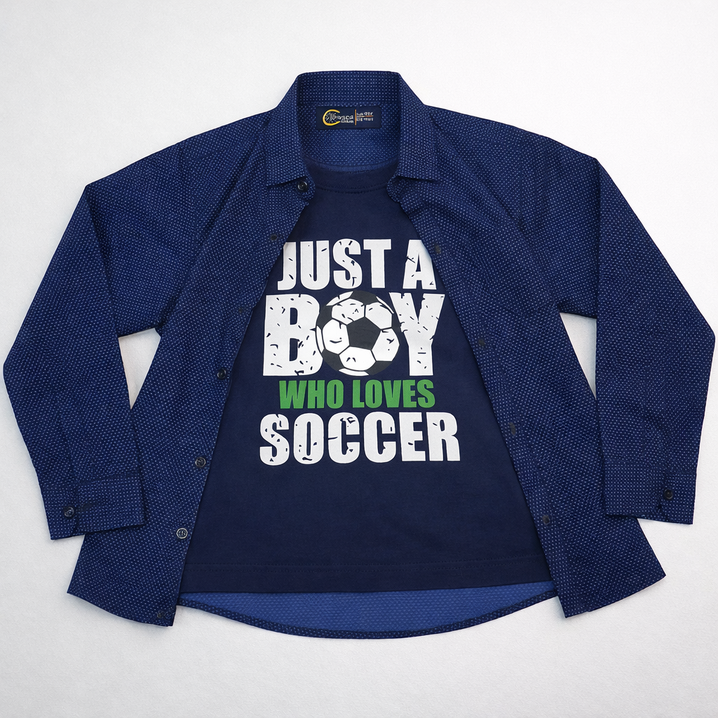 Boys Soccer Graphic T-Shirt with Blue Shirt