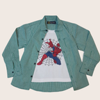 Boys Spider Superhero Graphic T-Shirt with Green Checked Shirt 