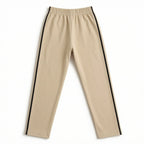 Boys beige cotton trousers with white stripes from lilcubspk, basic pack of five, featuring comfortable and casual style.