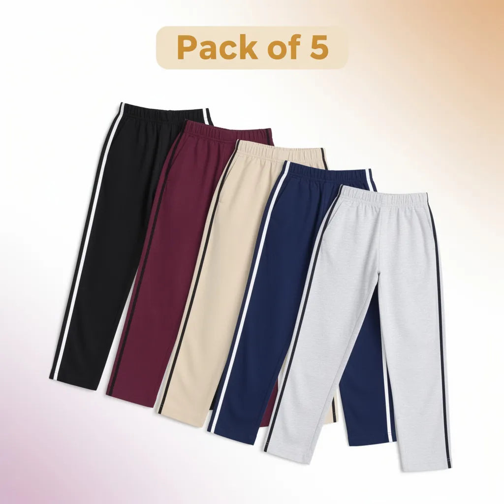Boys Cotton Trousers with White Stripes (Pack of 5)