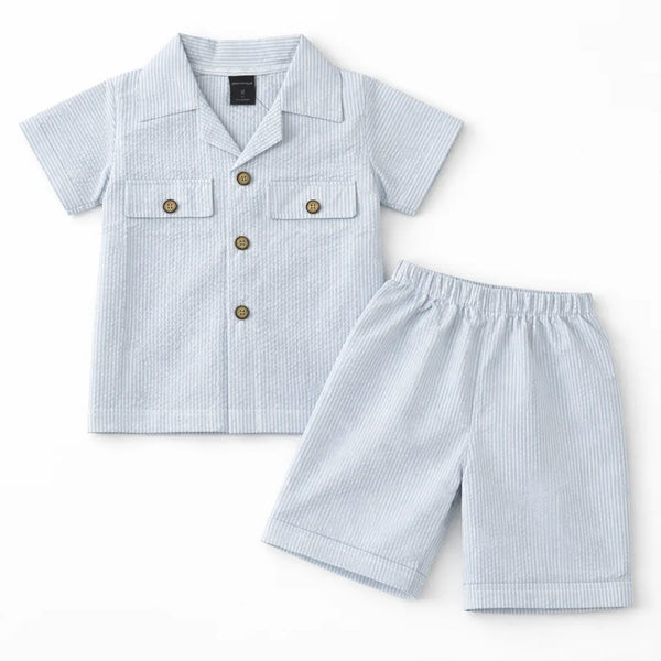 Boys Summer Blue Check Cotton Coord Set (2 Piece) Age 6 Months - 5 Years