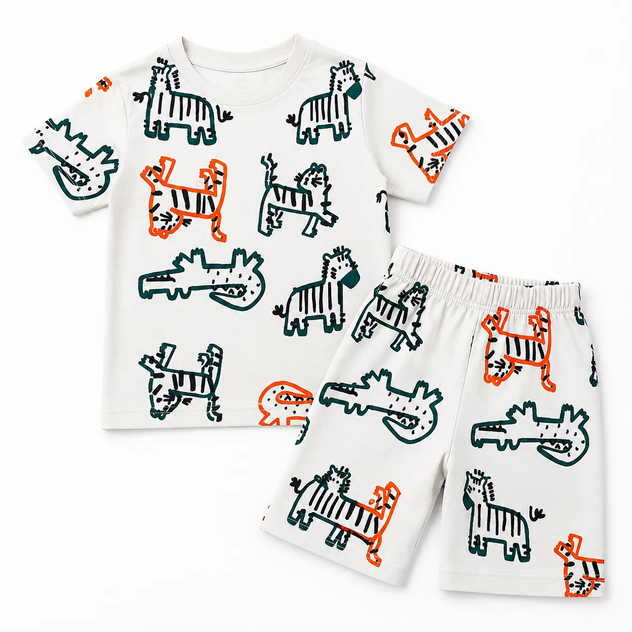 Boys White 14th August Animals Summer Coord Set (2 Piece) Age 1 - 12 Years