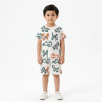 Boys white 14th August Animals summer coord set by lilcubspk, featuring a two-piece outfit with animal prints for ages 1-12.