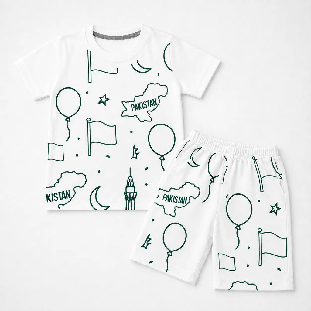 Boys White 14th August Celebration Summer Coord Set (2 Piece) Age 1 - 12 Years