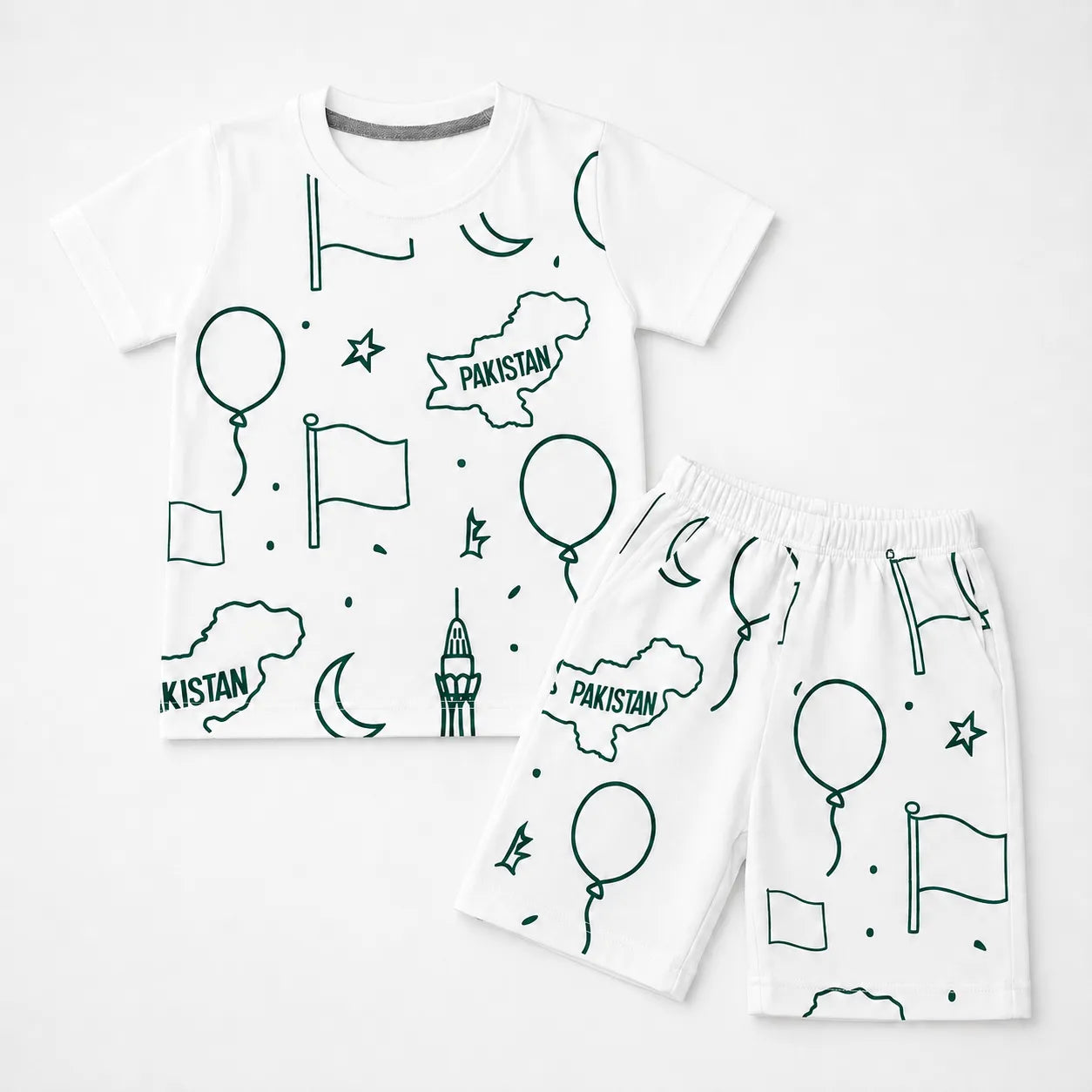 Boys White 14th August Celebration Summer Coord Set (2 Piece) Age 1 - 12 Years