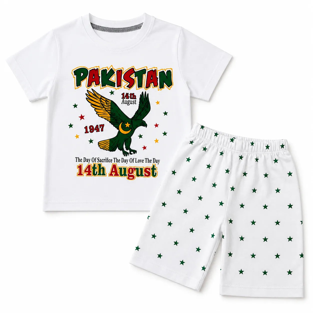 Boys White 14th August Eagle Summer Coord Set (2 Piece) Age 1 - 12 Years