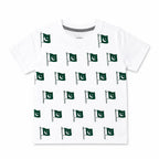 Boys white summer coord set with 14th August flag design, two-piece outfit for ages 1 to 12 years, by lilcubspk.