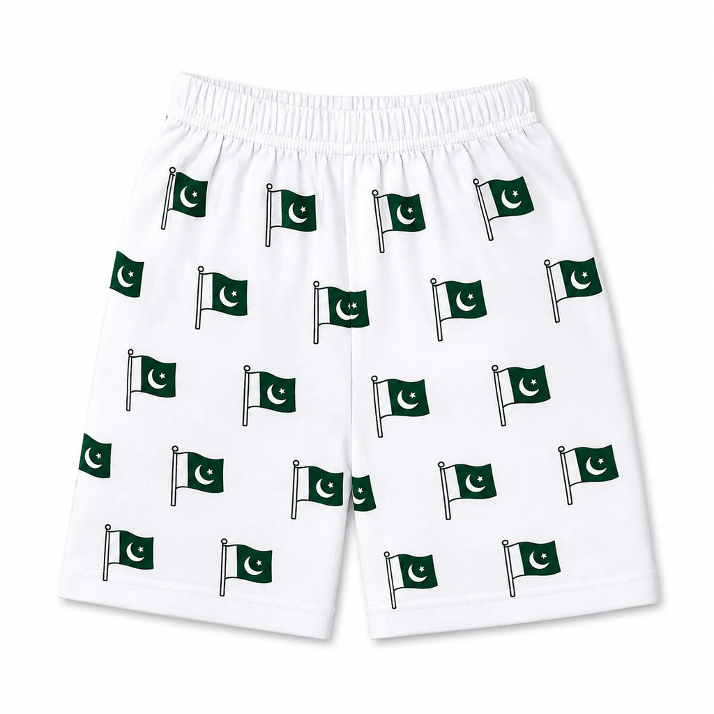 Boys White 14th August Flag Summer Coord Set (2 Piece) Age 1 - 12 Years