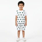 Boy wearing white 14th August flag summer coord set by lilcubspk, a two-piece outfit for ages 1 to 12 years.