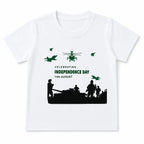 Boy wearing white Pakistan Army summer coord set, 2-piece outfit for ages 1 to 12, featuring a comfortable, stylish design.
