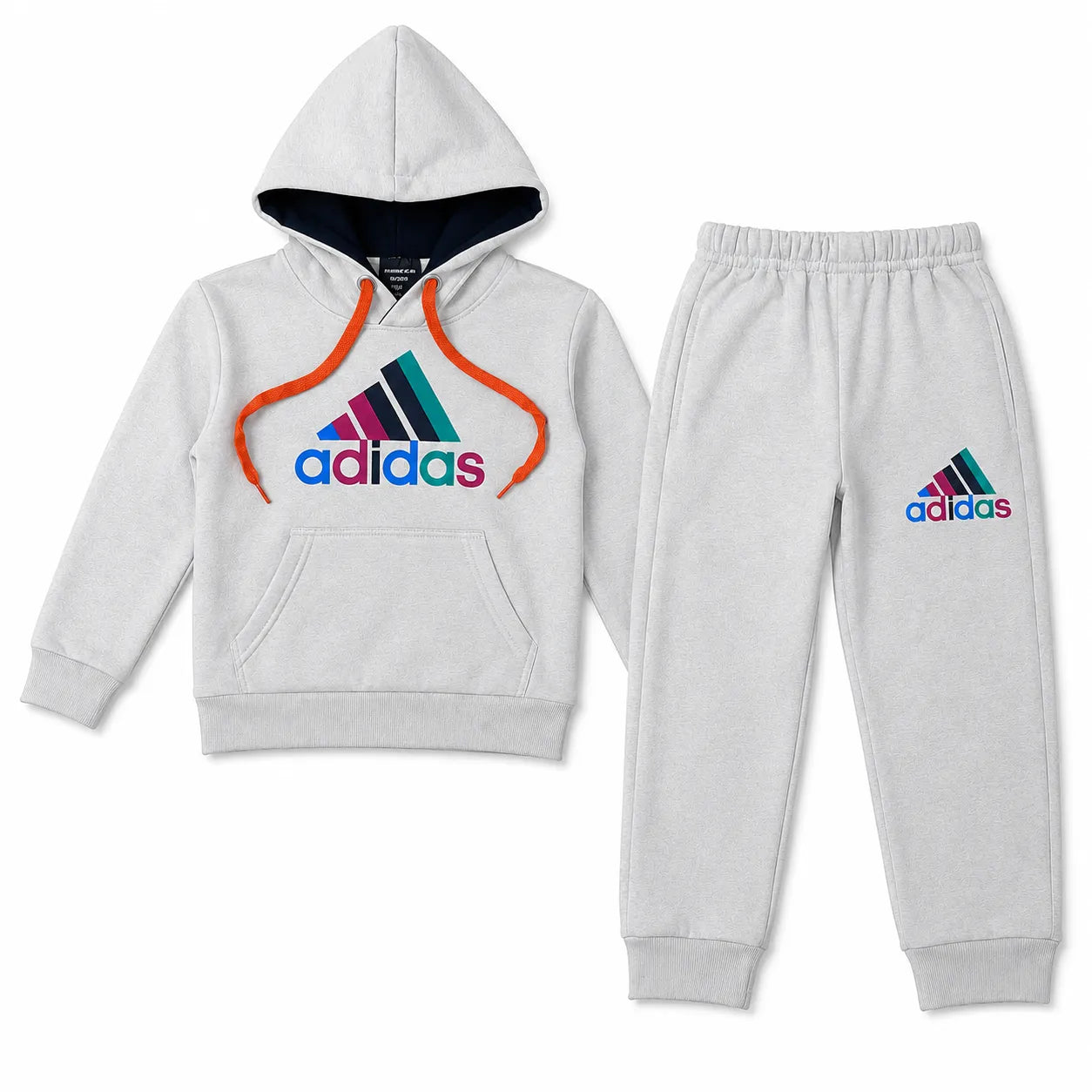 Boys White Grey Adidas Winter Hoodie Coord Set (2 Piece) - Size 1 - 12 Years