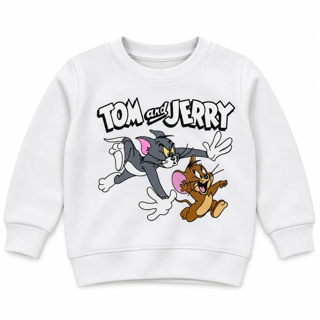 Boys White Tom & Jerry Winter Sweatshirt (Size 9 Months - 12 Years)