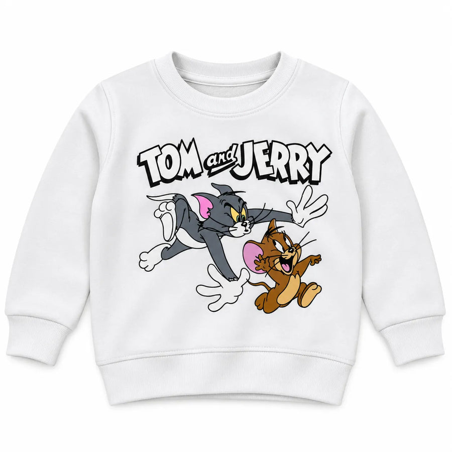 Boys White Tom & Jerry Winter Sweatshirt (Size 9 Months - 12 Years)