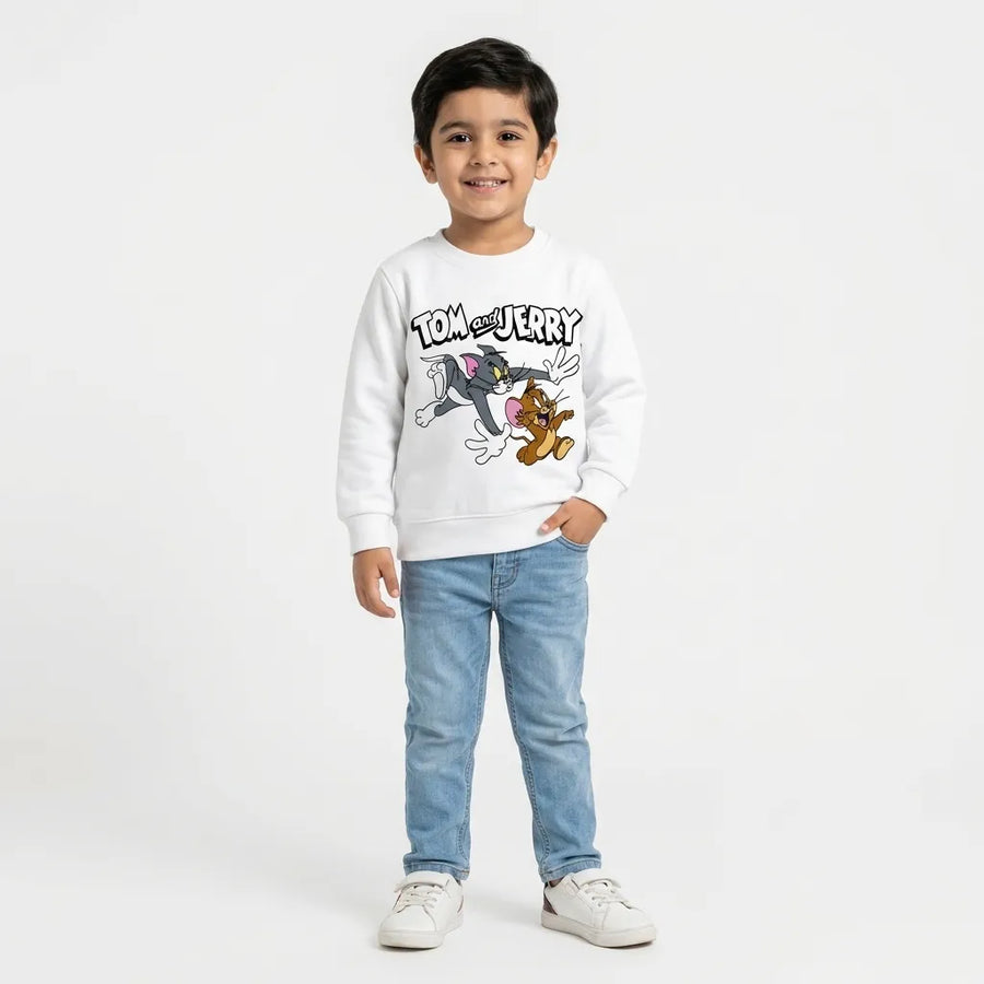 Boys White Tom & Jerry Winter Sweatshirt (Size 9 Months - 12 Years)
