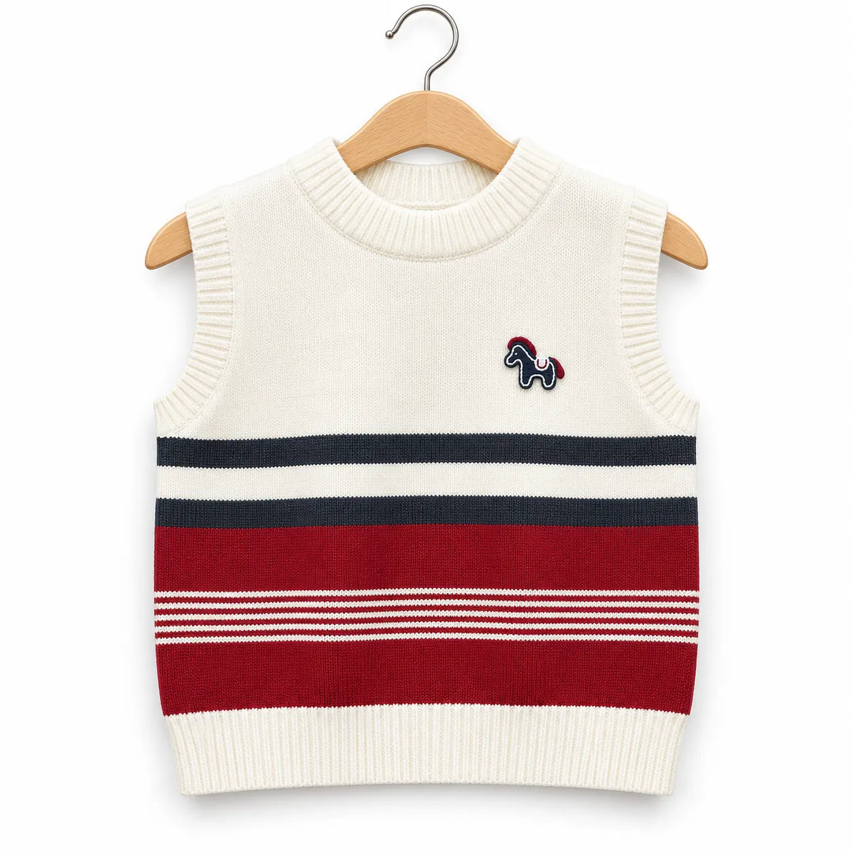 Boys White Winter Sleeveless Sweater with Horse Design (Size 1 - 4 Years)
