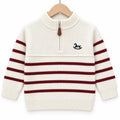 Boys White Winter Sweater with Striped Pattern & Horse Design (Size 1 - 4 Years)