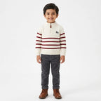 Boys White Winter Sweater with Striped Pattern & Horse Design (Size 1 - 4 Years)