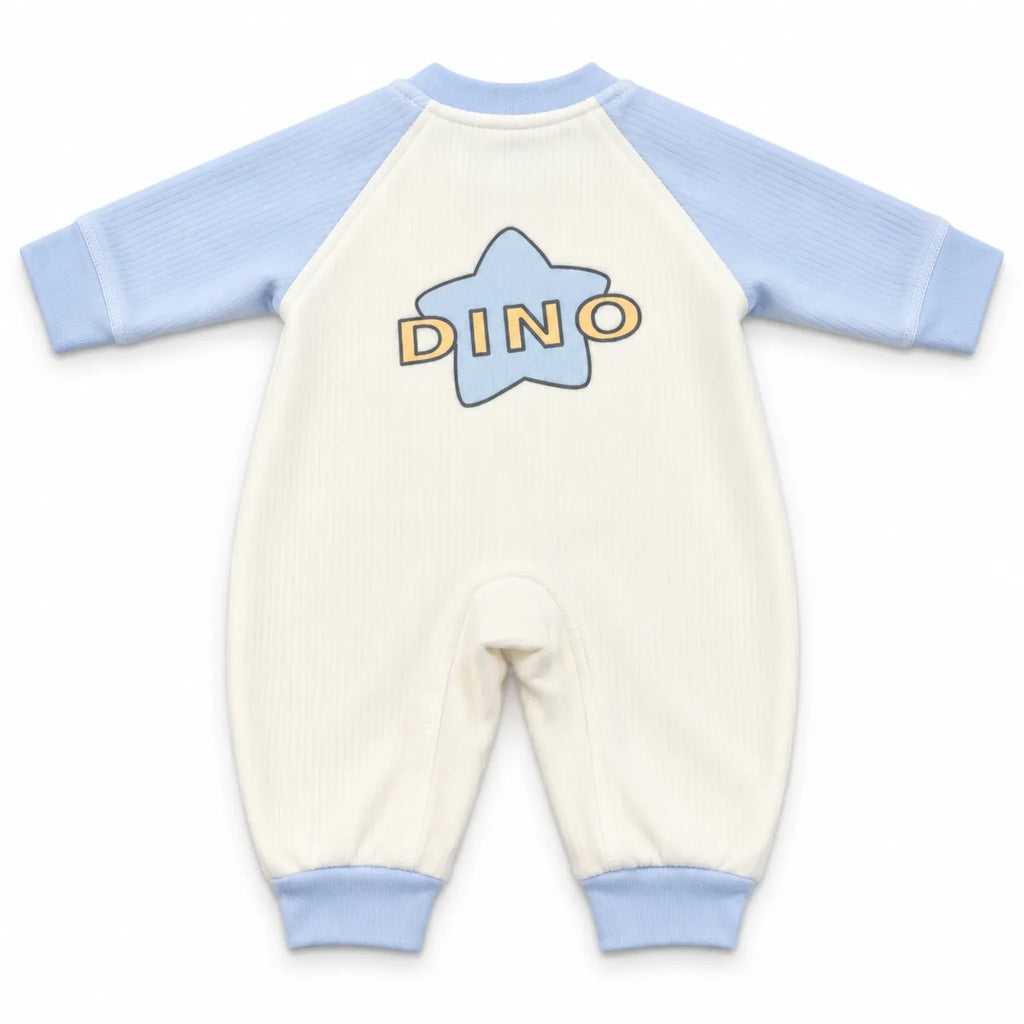 Boys Winter Imported Sky Blue & White Dino Romper (Size 0 - 6 Months)
