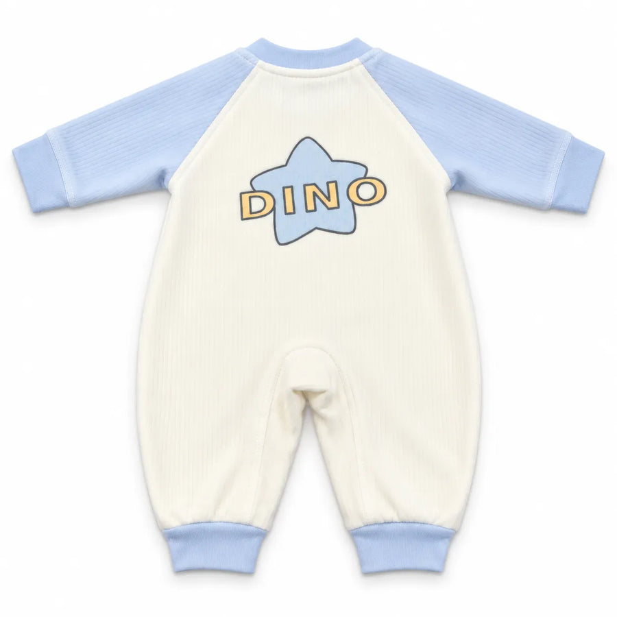 Boys Winter Imported Sky Blue & White Dino Romper (Size 0 - 6 Months)