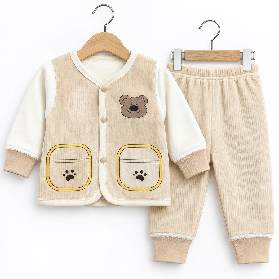 Boys Winter Imported Suiting Cream Panda Print  (Size 0 - 6 Months)
