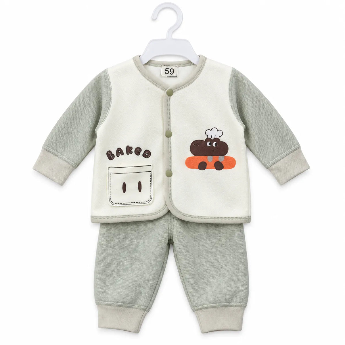 Boys Winter Imported Suiting Sage Green Baked Print (Size 0 - 6 Months)