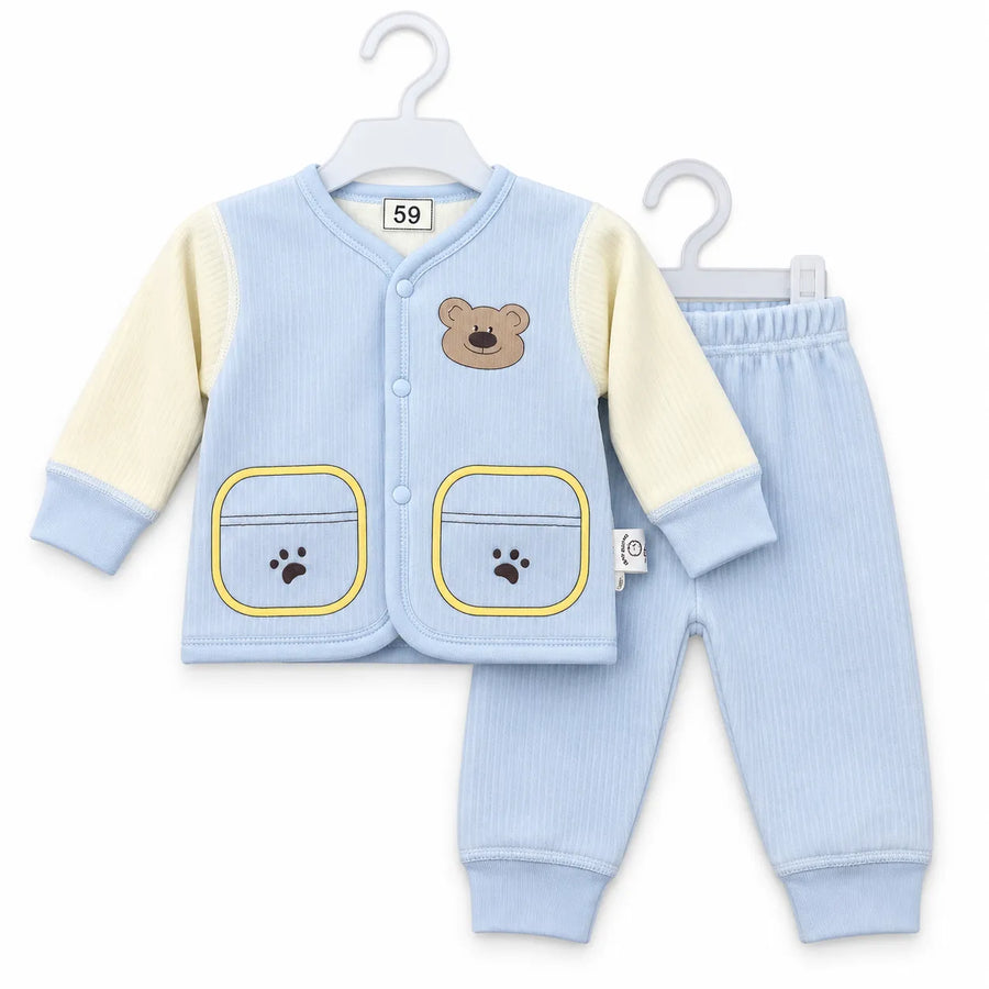 Boys Winter Imported Suiting Sky Blue Panda Print (Size 0 - 6 Months)