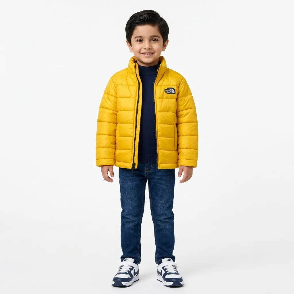 Boys Yellow Puffer Jacket – The North Face Print (Size 2 - 7 Years)