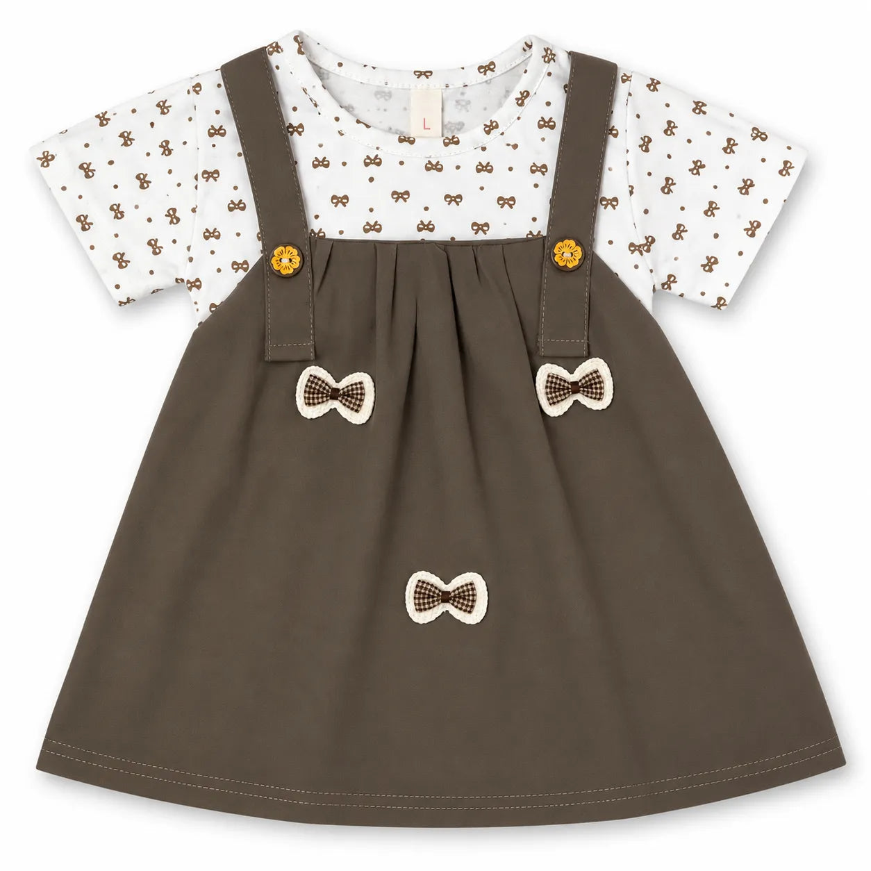 Girls Brown Bow Cotton Frock (Age 3 Months - 3 Years)