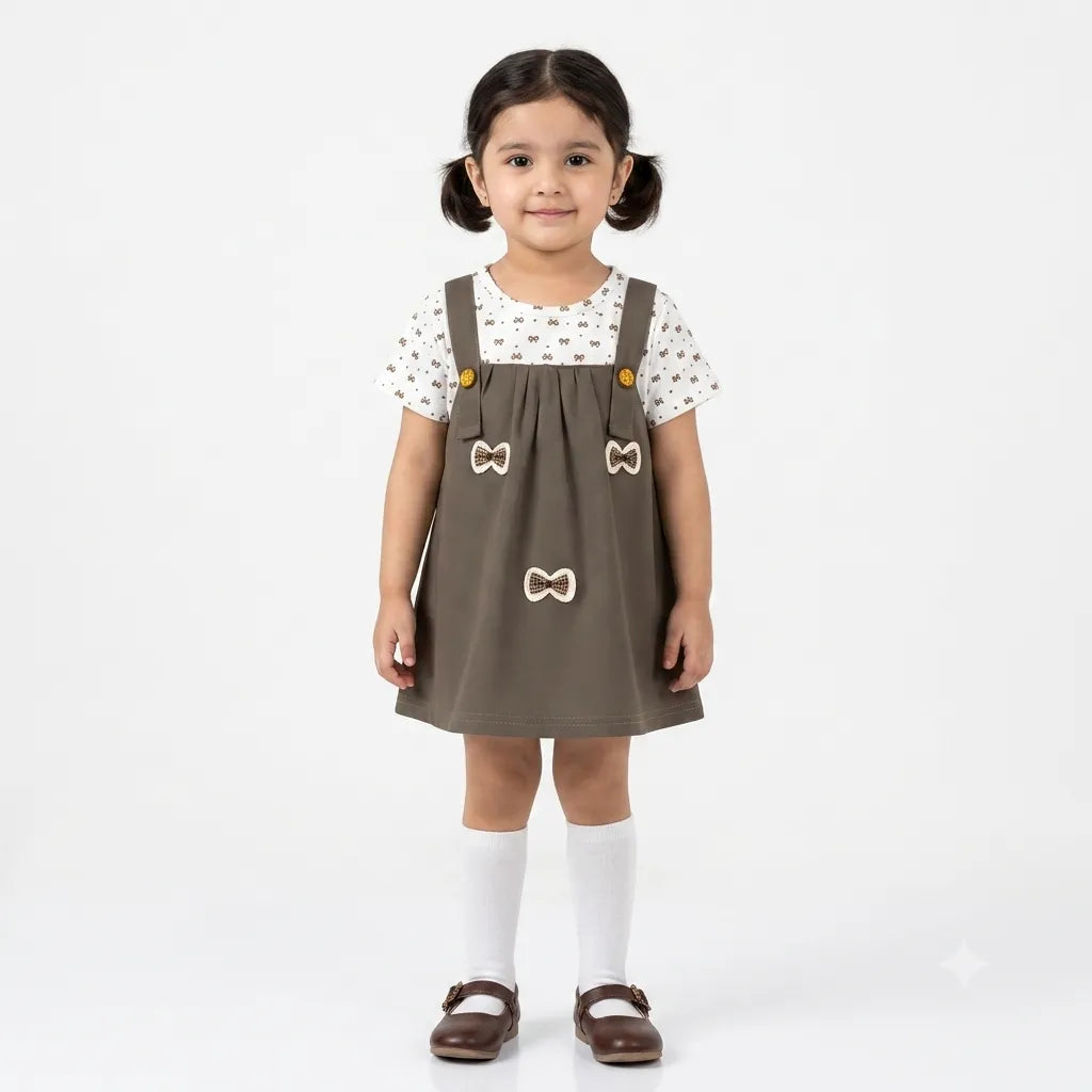 Girls Brown Bow Cotton Frock (Age 3 Months - 3 Years)