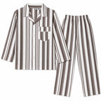 Brown and white striped cotton summer night suit for kids by Lil Cubs