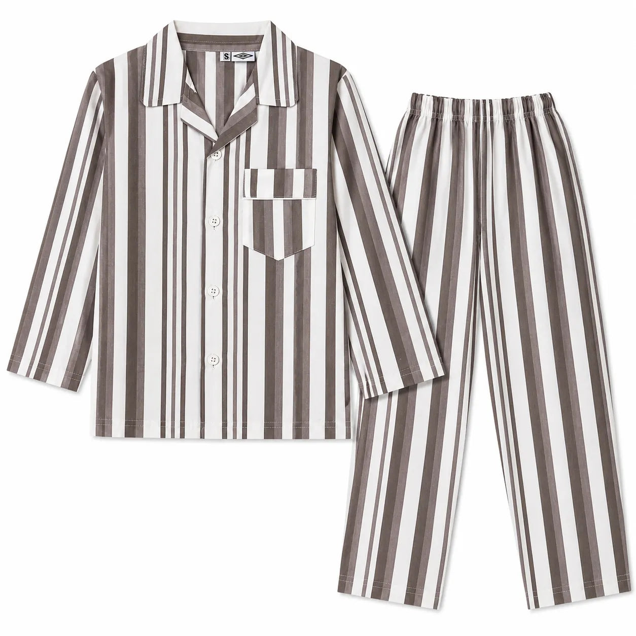 Brown and white striped cotton summer night suit for kids by Lil Cubs