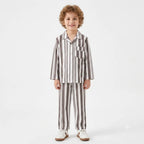 Brown and white striped cotton summer night suit for kids by Lil Cubs