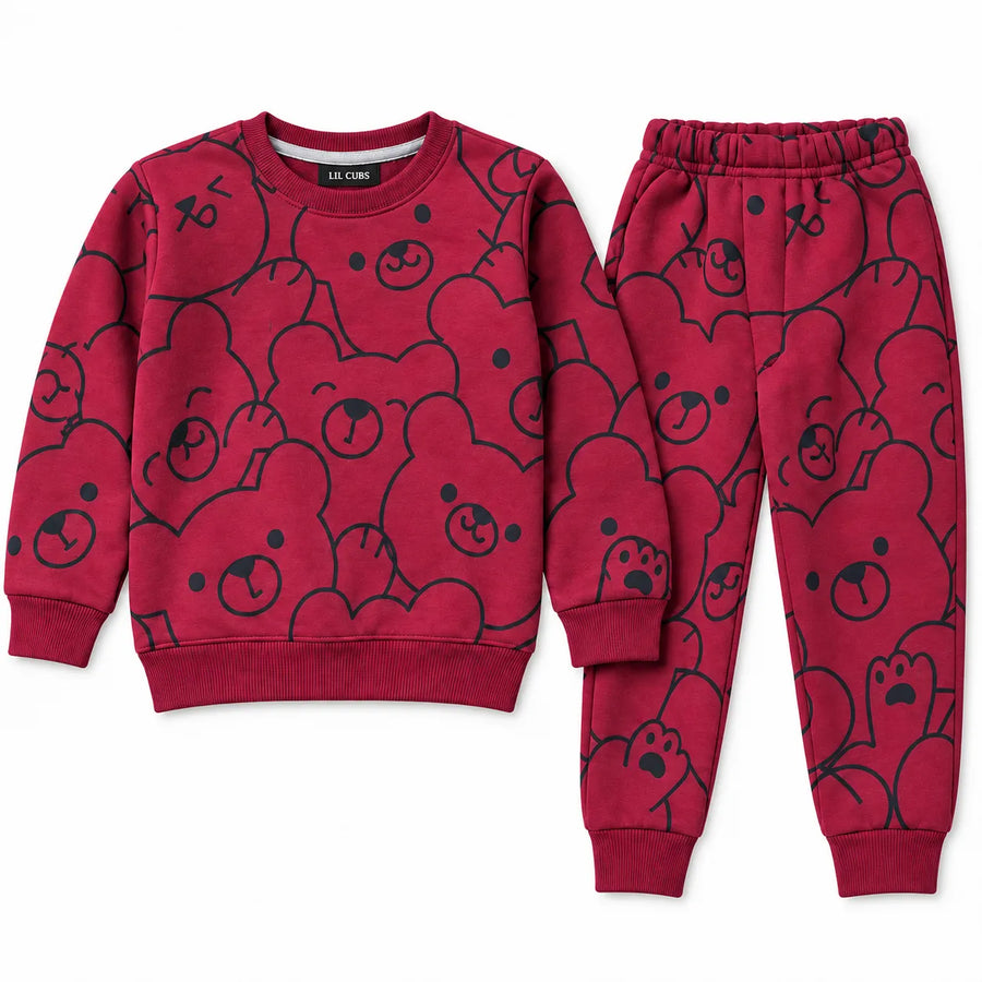 Kids Maroon Panda Winter Coord Set (2 Piece) - Size 1 - 12 Years