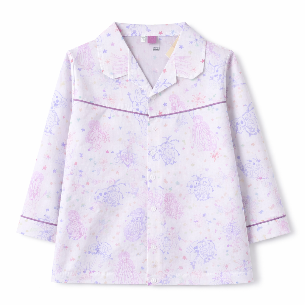 White snowman and girl print summer night suit for children aged 5-12, featuring comfortable fabric and playful winter-themed design.