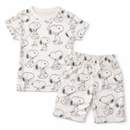 Off White Snoppy summer boys' coord set by lilcubspk, featuring a cheerful design in a 2-piece summer outfit for ages 1-12.