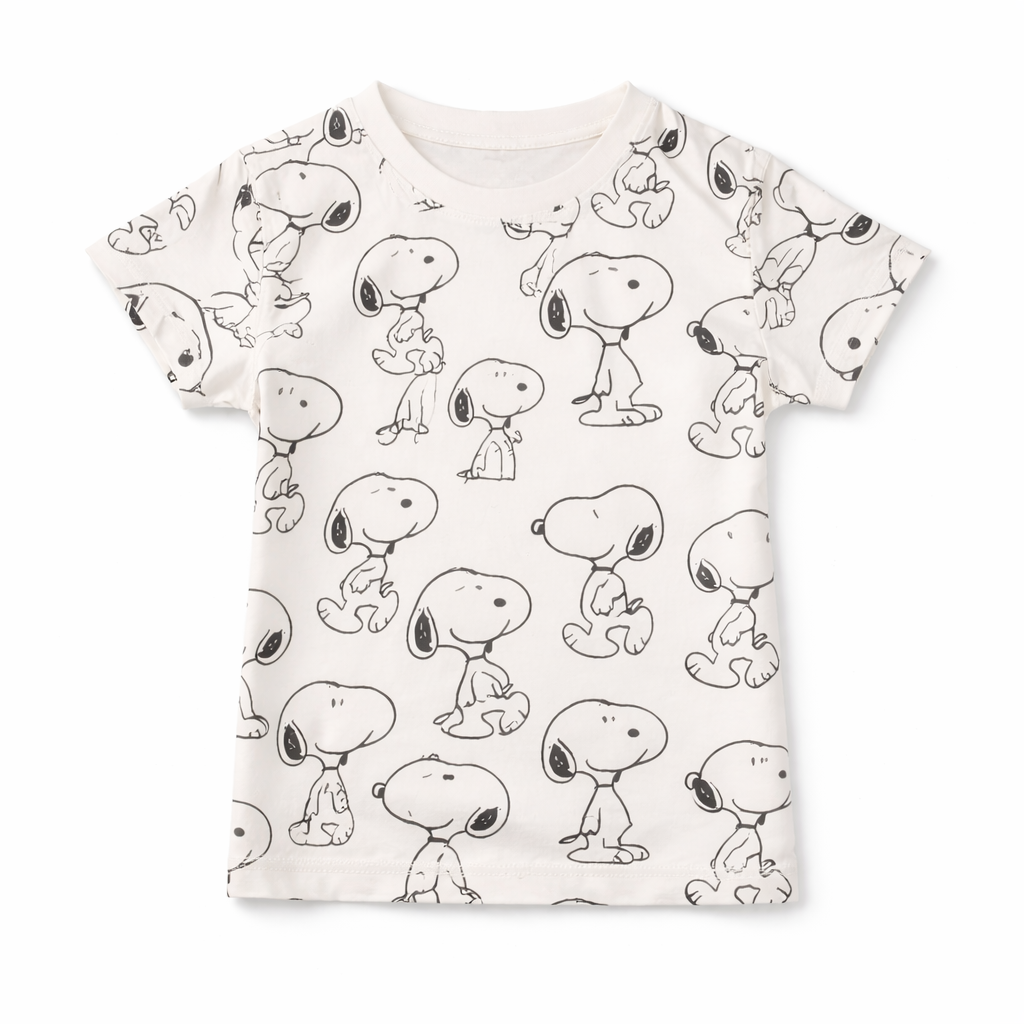 Off White Snoppy summer coord set for boys, age 1-12, featuring a comfortable two-piece summer outfit by lilcubspk.