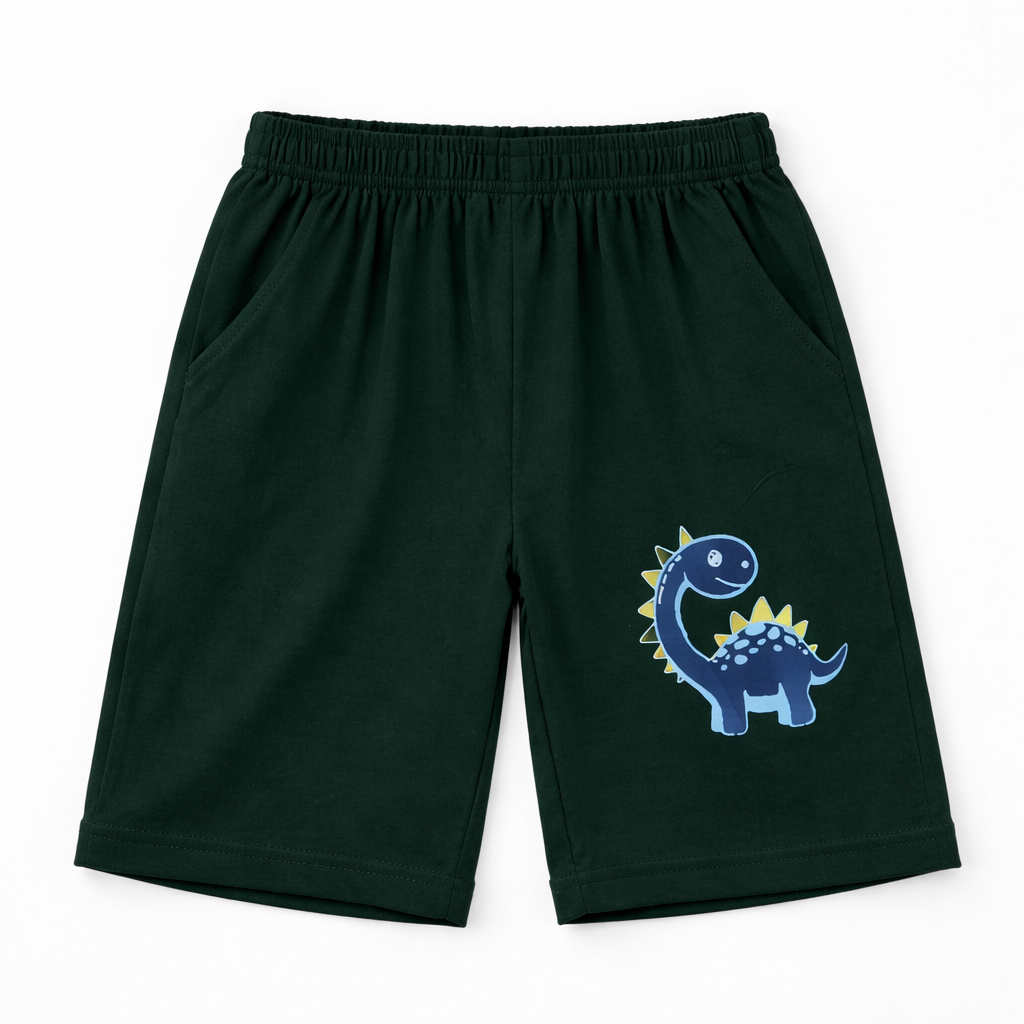 Dark green dino summer coord set for boys, 2-piece outfit by lilcubspk, featuring a playful dinosaur design for ages 1–12.