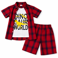 Red check summer coord set for boys, includes matching top and shorts, casual and stylish for ages 1 to 12.