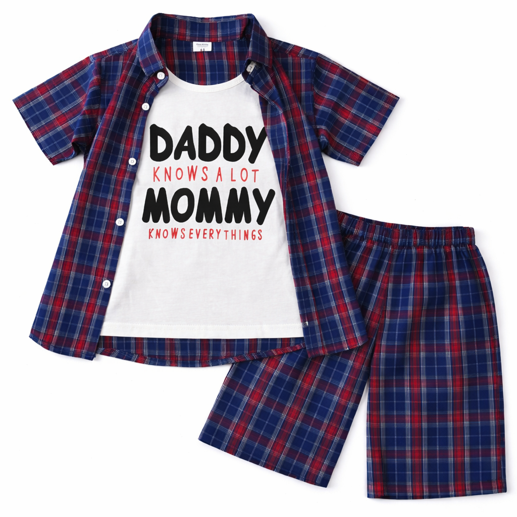 Navy Blue Check 2 Piece Summer Coord Set for Boys (1 - 12 Years)