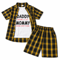 Yellow checkered 2-piece summer coord set for boys from lilcubspk, featuring a short-sleeve top and shorts for ages 1 to 12.