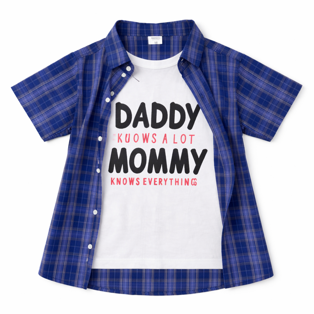 Blue check 2-piece summer coord set for boys, featuring a shirt and shorts by lilcubspk, suitable for ages 1 to 12 years.