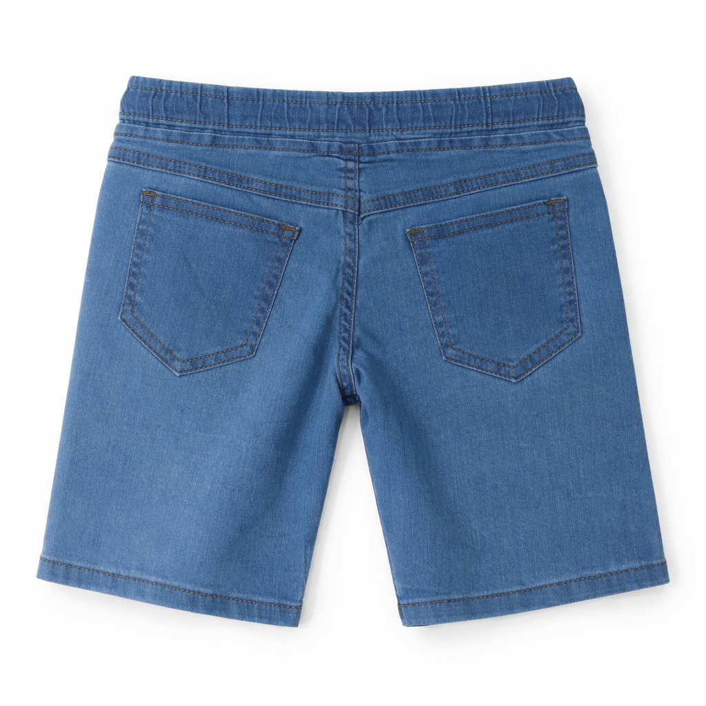 Set of three boys' blue denim shorts by lilcubspk, casual style for ages 9 months to 12 years, shown in a flat lay.